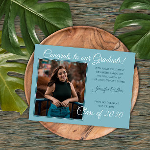 Cartão Postal Anúncio de Graduação Minimalista Azul Verde Turque