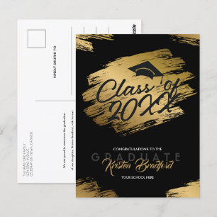 Cartão Postal Anúncio de Graduação Preta de Traço Dourado Modern