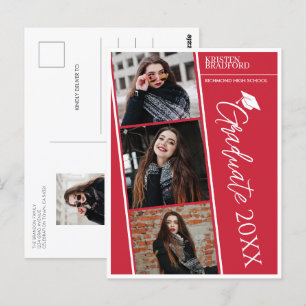 Cartão Postal Anúncio de Graduação Vermelha com Strips de Foto M