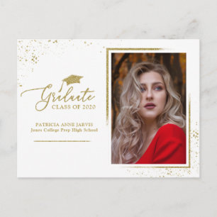 Cartão Postal Anúncio de Graduado Chic Brilho Dourado