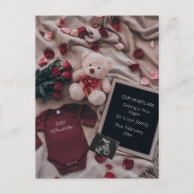 Anúncio de gravidez romântica com Rosas e Ursinhos