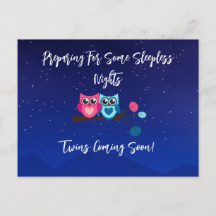 Cartão Postal Anúncio de Gravidez Twin Owls