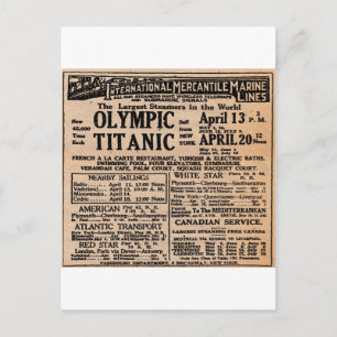 Cartão Postal Anúncio de jornal Titanic