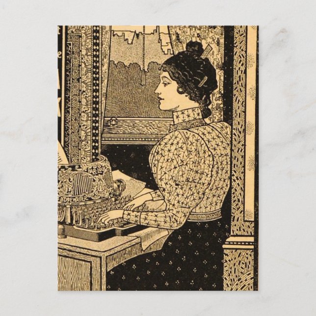 Cartão Postal Anúncio de Máquina de Escrever Antiga Art Nouveau (Frente)