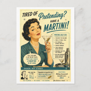 Cartão Postal Anúncio de Martini Vintage com Estilo Irônico