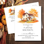 Cartão Postal Anúncio de Movimentação de Câmara de Outono de Aqu<br><div class="desc">Este anúncio animador mostra uma cena de árvore de outono com aquarela com uma casa ao fundo. As palavras "Nossa Família Plantou Novas Raízes". É a maneira perfeita de deixar seus amigos e família saberem sobre sua próxima jogada. É um sucesso para todos que o recebem.</div>