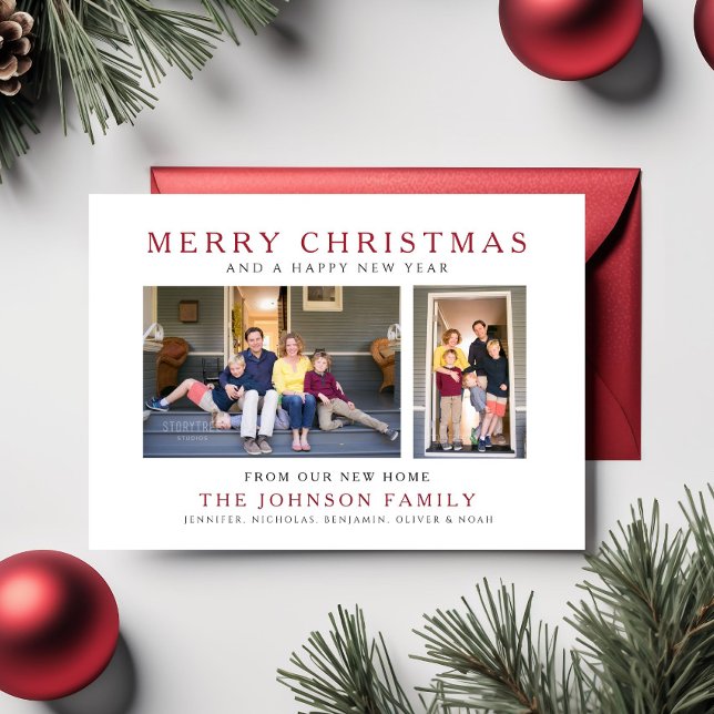 Cartão Postal Anúncio de Movimentação de Férias Moderno 2 (Modern 2 Photos Holiday Moving Announcement Postcard)