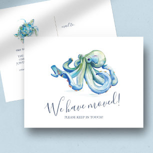 Cartão Postal Anúncio de Movimentação de Octopus Azul-Aquarela