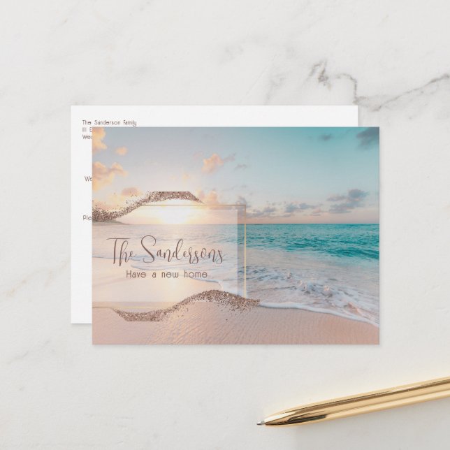 Cartão Postal Anúncio de Movimentação de Praia Moderna para Casa (Frente/Verso In Situ)