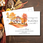 Cartão Postal Anúncio de Movimentação do Autumn House<br><div class="desc">Este anúncio animador mostra uma cena de árvore de outono com aquarela com uma casa ao fundo. As palavras "Nossa Família Plantou Novas Raízes". É a maneira perfeita de deixar seus amigos e família saberem sobre sua próxima jogada. É um sucesso para todos que o recebem.</div>