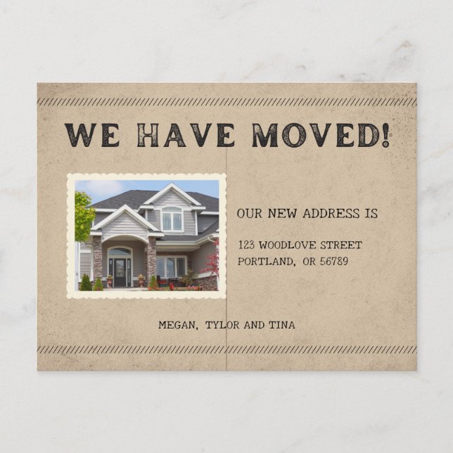 Cartão Postal Anúncio de Movimentação do Novo Endereço Rustic Ph (Frente)