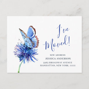 Cartão Postal Anúncio de movimento da flor da borboleta azul-cur