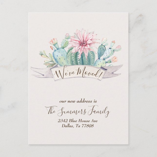 Cartão Postal Anúncio de Mudança Cacto Deserto Cactos (Frente)