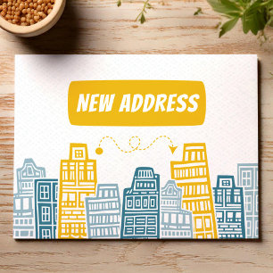 Cartão Postal Anúncio de mudança com edifícios amarelos