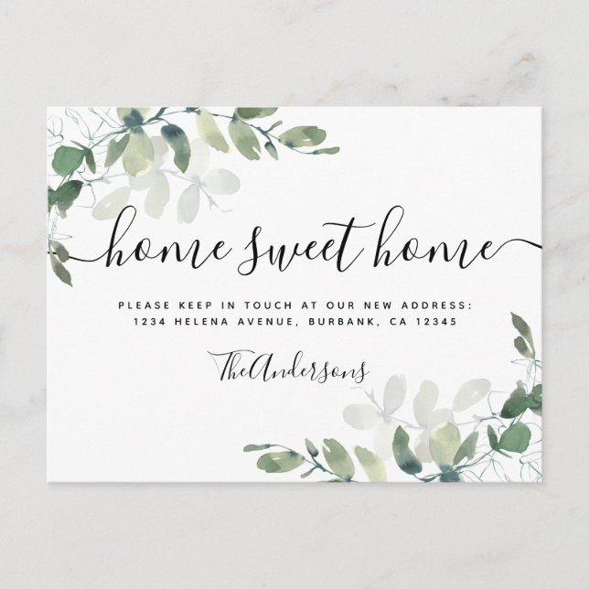 Cartão Postal Anúncio de Mudança com Verdura de Eucalipto  (Frente)