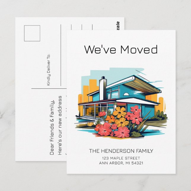 Cartão Postal Anúncio de Mudança da Modern Mid Century (Frente/Verso)