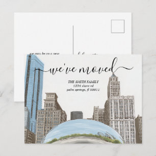 Cartão Postal Anúncio de mudança da silhueta retrô de Chicago Il