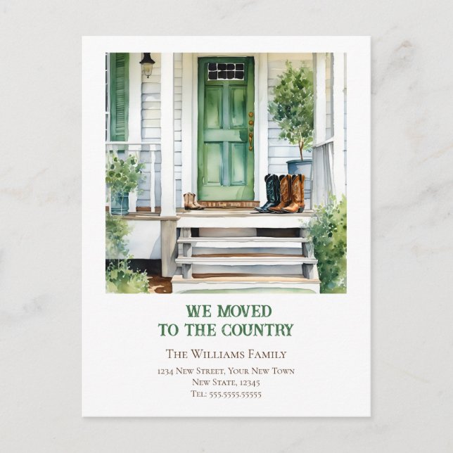 Cartão Postal Anúncio de Mudança de Endereço da Casa de Campo (Frente)