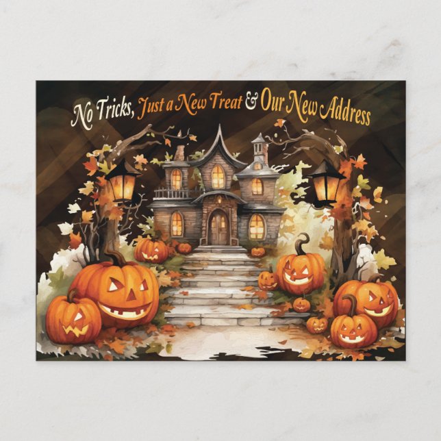 Cartão Postal Anúncio de mudança de endereço da Halloween House (Frente)