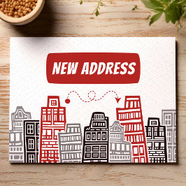 Cartão Postal Anúncio de mudança de endereço novo vermelho e pre