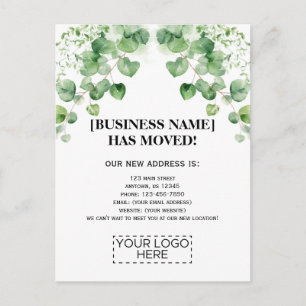 Cartão Postal Anúncio de mudança de negócios com logotipo verde