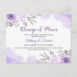 Cartão Postal Anúncio de Mudança de Planos Chic Floral Roxo