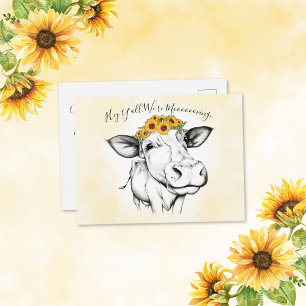 Cartão Postal Anúncio de mudança fofo com desenho de vaca e gira