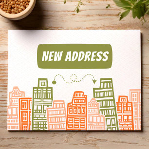 Cartão Postal Anúncio de mudança laranja e verde