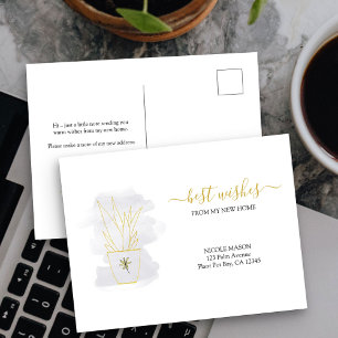 Cartão Postal Anúncio de Mudança Minimalista Elegante com Planta