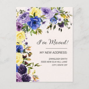 Cartão Postal Anúncio de Mudança Roxo Amarelo Floral