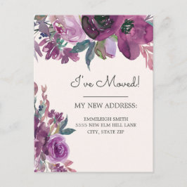 Cartão Postal Anúncio de Mudança Roxo Aquarela Floral Creme