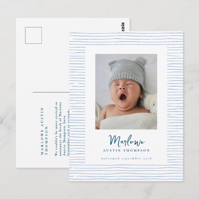 Cartão Postal Anúncio de Nascimento Azul Estimulado com Folga Cl (Frente/Verso)