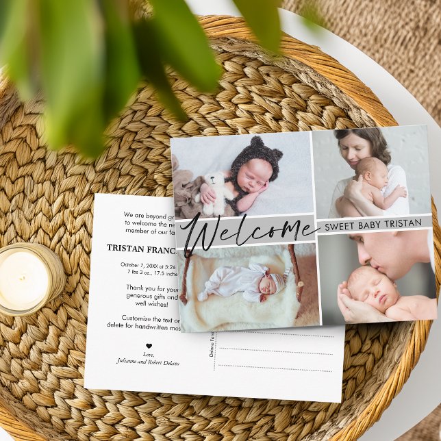 Cartão Postal Anúncio de Nascimento Bem-vindo Bebê Doce (Welcome Sweet Baby Birth Announcement Postcard)