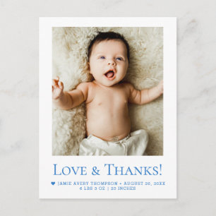 Cartão Postal Anúncio de Nascimento com Foto do Bebê Amor Azul e