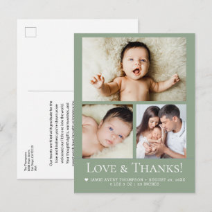 Cartão Postal Anúncio de Nascimento com Foto do Bebê Green Love