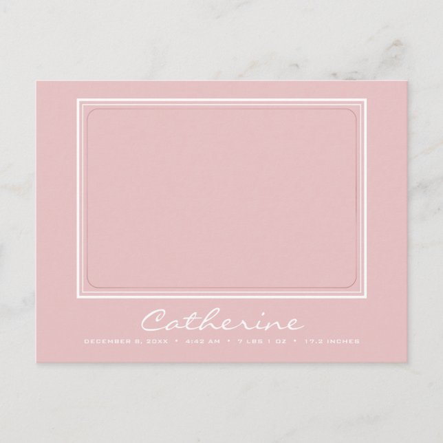 Cartão Postal Anúncio de Nascimento da Chegada da Bebê Menina (Frente)