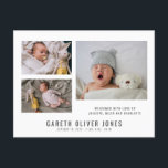 Cartão Postal Anúncio de Nascimento da Colagem de Fotos do Baby<br><div class="desc">Um cartão postal de anúncio de nascimento de uma foto de bebê fotógrafa moderna, para enviar aos seus amigos e familiares. Uma colagem de 3 fotos adoráveis com o nome do bebê. Você deve substituir esta foto por uma foto do seu próprio recém-nascido por uma foto de orientação paisagística que...</div>