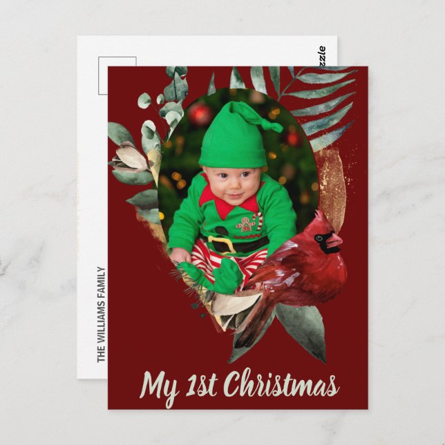 Cartão Postal Anúncio de Nascimento da Foto de Natal do Bebê de  (Frente/Verso)