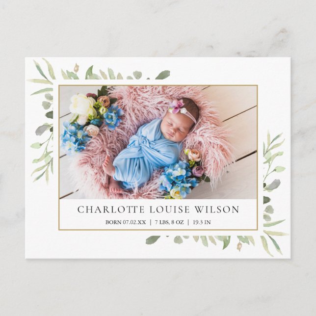 Cartão Postal Anúncio de Nascimento de Bebê com Foto de Verdejo  (Frente)