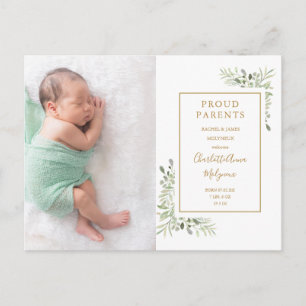 Cartão Postal Anúncio de Nascimento de Bebê com Foto de Verdura