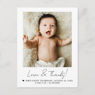 Cartão Postal Anúncio de Nascimento de Bebê com Foto e Amor & Ag