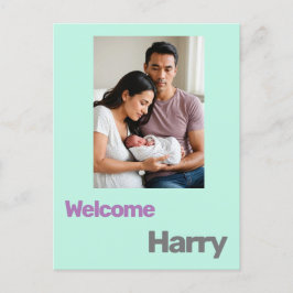 Cartão Postal anúncio de nascimento de bebê personalizado modern