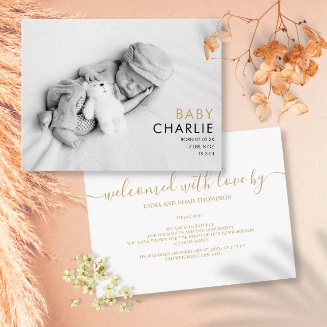 Cartão Postal Anúncio de nascimento de Foto do Bebê Elegante Sim (Criador carregado)