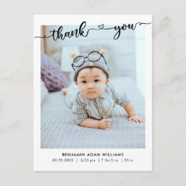 Cartão Postal Anúncio de nascimento de foto moderna e obrigado