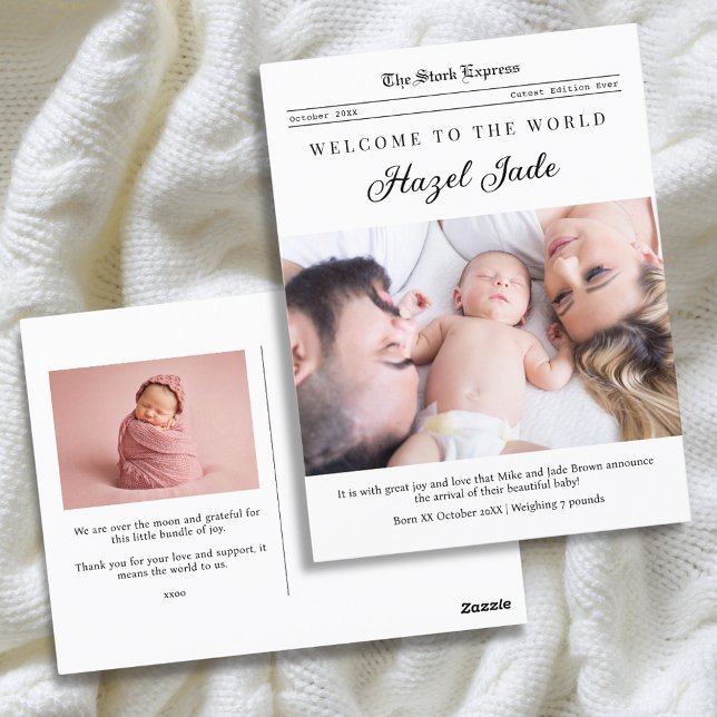 Cartão Postal Anúncio de nascimento de jornal da família (Criador carregado)