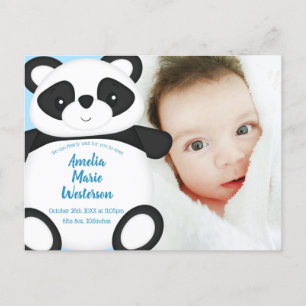 Cartão Postal Anúncio de Nascimento do Bebê do Panda Bear Azul