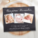 Cartão Postal Anúncio de Nascimento do Quadro 3 Fotográfico<br><div class="desc">Anuncie seu novo bebê aos amigos e à família com essas ardentes placas de chalkboard, cartões de nascimento de colagem de fotos modernos e divertidos. Personalize com 3 de suas fotos favoritas e personalize com nome, data de nascer, estatísticas de natalidade. COPYRIGHT © 2020 Judy Burrows, Black Dog Art -...</div>