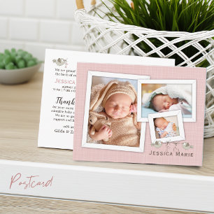 Cartão Postal Anúncio de Nascimento Encantador em Rosa com Foto