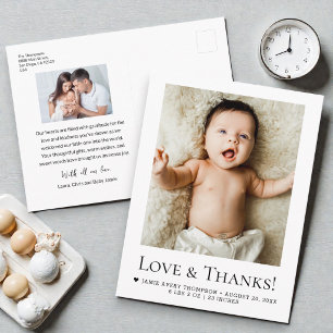 Cartão Postal Anúncio de Nascimento Fotos Família Amor e Agradec