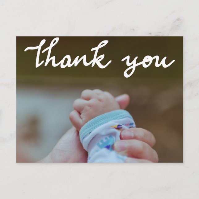 Cartão Postal Anúncio de Nascimento Obrigado Foto de Script Mode (Frente)